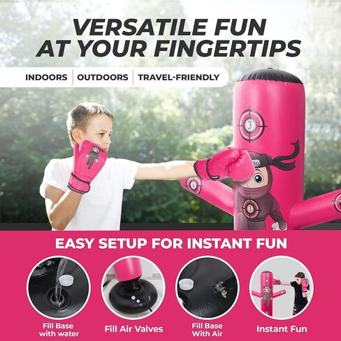 مجموعات الملاكمة - 1 تشومي دينو (48 بوصة) + 1 كيس ملاكمة بونشو نينجا (63 بوصة) للأطفال - مجموعة كاملة للملاكمة قابلة للنفخ للأعمار من 3 إلى 12 عامًا مع قفازات ومضخات وكتاب إلكتروني للتدريب in Kuwait