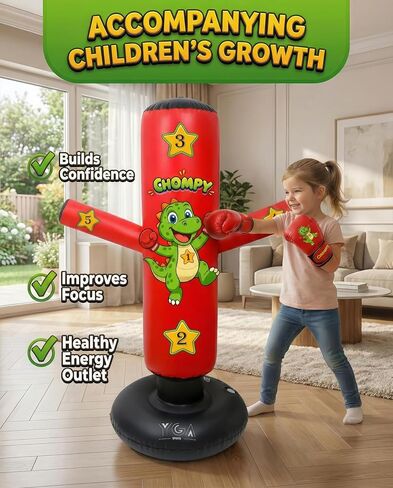 مجموعات الملاكمة - 1 تشومي دينو (48 بوصة) + 1 كيس ملاكمة بونشو نينجا (63 بوصة) للأطفال - مجموعة كاملة للملاكمة قابلة للنفخ للأعمار من 3 إلى 12 عامًا مع قفازات ومضخات وكتاب إلكتروني للتدريب in Kuwait