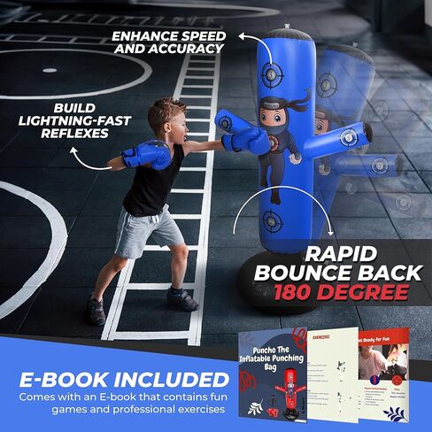 مجموعات الملاكمة - 1 تشومي دينو (48 بوصة) + 1 كيس ملاكمة بونشو نينجا (63 بوصة) للأطفال - مجموعة كاملة للملاكمة قابلة للنفخ للأعمار من 3 إلى 12 عامًا مع قفازات ومضخات وكتاب إلكتروني للتدريب in Kuwait
