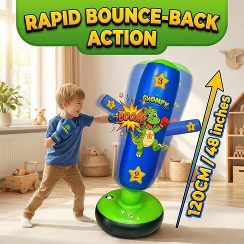 مجموعات الملاكمة - 1 تشومي دينو (48 بوصة) + 1 كيس ملاكمة بونشو نينجا (63 بوصة) للأطفال - مجموعة كاملة للملاكمة قابلة للنفخ للأعمار من 3 إلى 12 عامًا مع قفازات ومضخات وكتاب إلكتروني للتدريب in Kuwait