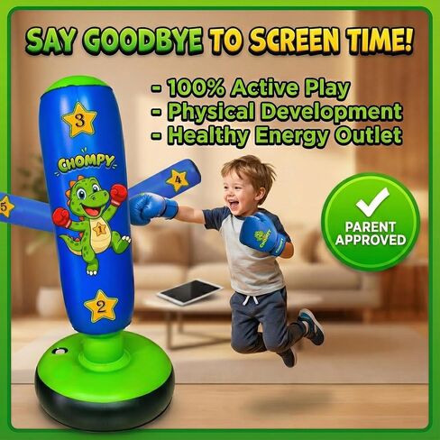 مجموعات الملاكمة - 1 تشومي دينو (48 بوصة) + 1 كيس ملاكمة بونشو نينجا (63 بوصة) للأطفال - مجموعة كاملة للملاكمة قابلة للنفخ للأعمار من 3 إلى 12 عامًا مع قفازات ومضخات وكتاب إلكتروني للتدريب in Kuwait