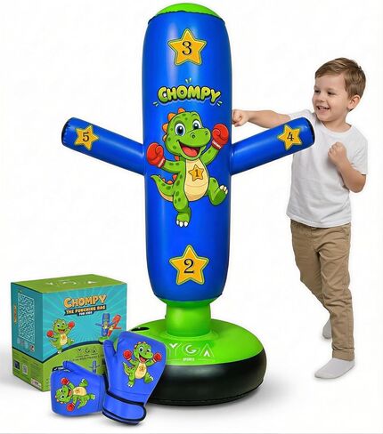 مجموعات الملاكمة - 1 تشومي دينو (48 بوصة) + 1 كيس ملاكمة بونشو نينجا (63 بوصة) للأطفال - مجموعة كاملة للملاكمة قابلة للنفخ للأعمار من 3 إلى 12 عامًا مع قفازات ومضخات وكتاب إلكتروني للتدريب in Kuwait