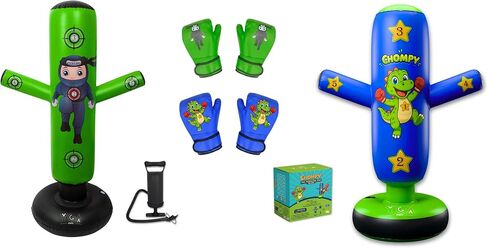 مجموعات الملاكمة - 1 تشومي دينو (48 بوصة) + 1 كيس ملاكمة بونشو نينجا (63 بوصة) للأطفال - مجموعة كاملة للملاكمة قابلة للنفخ للأعمار من 3 إلى 12 عامًا مع قفازات ومضخات وكتاب إلكتروني للتدريب in Kuwait