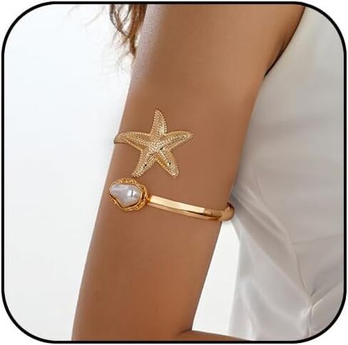 Gold Starfish Arm Cuff for Women Upper Arm Cuff Open Bangle Bracelets Boho Summer Beach Sea Shell Conch Horse Pearl Statement Bracelet in Kuwait