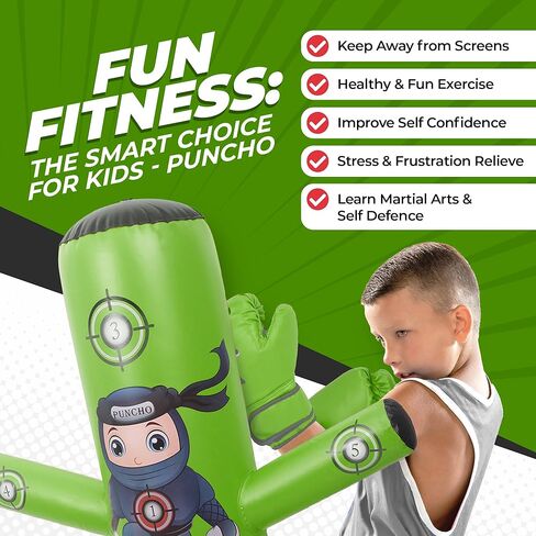 مجموعات الملاكمة - 1 تشومي دينو (48 بوصة) + 1 كيس ملاكمة بونشو نينجا (63 بوصة) للأطفال - مجموعة كاملة للملاكمة قابلة للنفخ للأعمار من 3 إلى 12 عامًا مع قفازات ومضخات وكتاب إلكتروني للتدريب in Kuwait