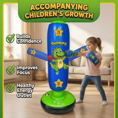 مجموعات الملاكمة - 1 تشومي دينو (48 بوصة) + 1 كيس ملاكمة بونشو نينجا (63 بوصة) للأطفال - مجموعة كاملة للملاكمة قابلة للنفخ للأعمار من 3 إلى 12 عامًا مع قفازات ومضخات وكتاب إلكتروني للتدريب in Kuwait