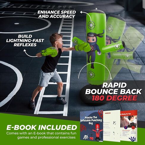 مجموعات الملاكمة - 1 تشومي دينو (48 بوصة) + 1 كيس ملاكمة بونشو نينجا (63 بوصة) للأطفال - مجموعة كاملة للملاكمة قابلة للنفخ للأعمار من 3 إلى 12 عامًا مع قفازات ومضخات وكتاب إلكتروني للتدريب in Kuwait