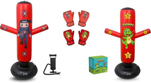 مجموعات الملاكمة - 1 تشومي دينو (48 بوصة) + 1 كيس ملاكمة بونشو نينجا (63 بوصة) للأطفال - مجموعة كاملة للملاكمة قابلة للنفخ للأعمار من 3 إلى 12 عامًا مع قفازات ومضخات وكتاب إلكتروني للتدريب in Kuwait