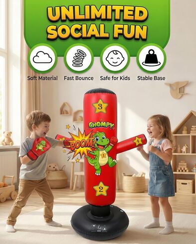 مجموعات الملاكمة - 1 تشومي دينو (48 بوصة) + 1 كيس ملاكمة بونشو نينجا (63 بوصة) للأطفال - مجموعة كاملة للملاكمة قابلة للنفخ للأعمار من 3 إلى 12 عامًا مع قفازات ومضخات وكتاب إلكتروني للتدريب in Kuwait