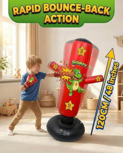 مجموعات الملاكمة - 1 تشومي دينو (48 بوصة) + 1 كيس ملاكمة بونشو نينجا (63 بوصة) للأطفال - مجموعة كاملة للملاكمة قابلة للنفخ للأعمار من 3 إلى 12 عامًا مع قفازات ومضخات وكتاب إلكتروني للتدريب in Kuwait