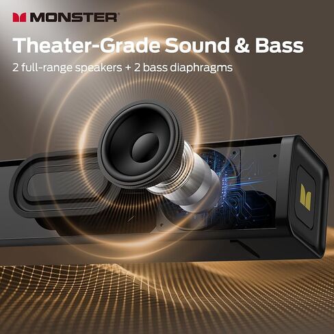 سماعات كمبيوتر Monster S220 للكمبيوتر المكتبي، مكبرات صوت 2.0 قناة للكمبيوتر الشخصي مع غشاء جهير مزدوج، بلوتوث 6.0 و3.5 مم Aux-in PC Soundbar، شريط صوت كمبيوتر مدمج لسطح المكتب/الكمبيوتر المحمول/الشاشة/الكمبيوتر اللوحي in Kuwait