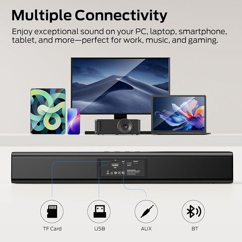 سماعات كمبيوتر Monster S220 للكمبيوتر المكتبي، مكبرات صوت 2.0 قناة للكمبيوتر الشخصي مع غشاء جهير مزدوج، بلوتوث 6.0 و3.5 مم Aux-in PC Soundbar، شريط صوت كمبيوتر مدمج لسطح المكتب/الكمبيوتر المحمول/الشاشة/الكمبيوتر اللوحي in Kuwait