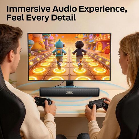 سماعات كمبيوتر Monster S220 للكمبيوتر المكتبي، مكبرات صوت 2.0 قناة للكمبيوتر الشخصي مع غشاء جهير مزدوج، بلوتوث 6.0 و3.5 مم Aux-in PC Soundbar، شريط صوت كمبيوتر مدمج لسطح المكتب/الكمبيوتر المحمول/الشاشة/الكمبيوتر اللوحي in Kuwait