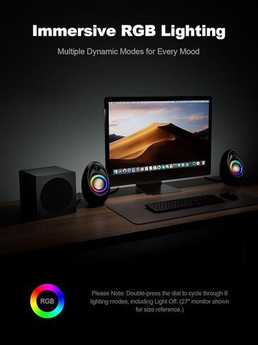 سماعات كمبيوتر Bluedee مع مضخم صوت، مكبرات صوت 2.1 للكمبيوتر مع صوت جهير عميق وطاقة ذروة 80 وات، تعمل بمحول، بلوتوث 5.4 وUSB/USB-C/AUX-in، مكبرات صوت سطح المكتب RGB للكمبيوتر والكمبيوتر المحمول والشاشة in Kuwait