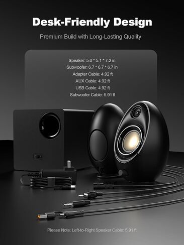 سماعات كمبيوتر Bluedee مع مضخم صوت، مكبرات صوت 2.1 للكمبيوتر مع صوت جهير عميق وطاقة ذروة 80 وات، تعمل بمحول، بلوتوث 5.4 وUSB/USB-C/AUX-in، مكبرات صوت سطح المكتب RGB للكمبيوتر والكمبيوتر المحمول والشاشة in Kuwait