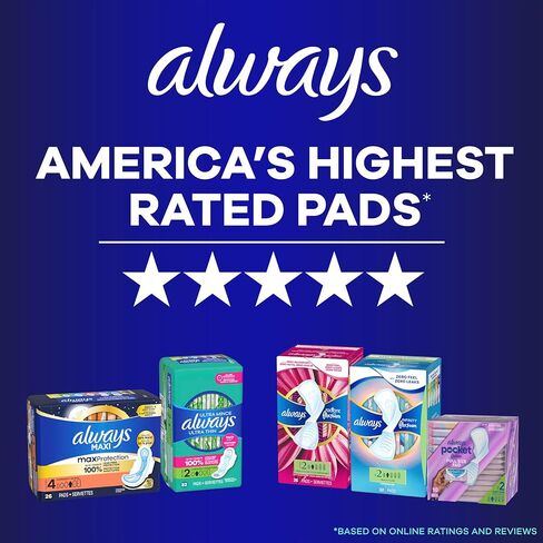 Always Maxi Overnight Feminine Pads with Wings for Women, Size 6, Ultimate Heavy Overnight Absorbency, Unscented, Up to 100% Leak-Free Protection, 21 Count in Saudi Arabia