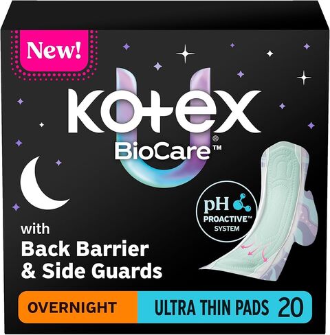 Kotex BioCare Ultra Thin Overnight Pads with Wings, Heavy Absorbency, 20 Count (Packaging May Vary) in Saudi Arabia