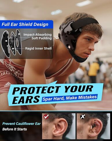 Wrestling Headgear, Youth Wrestling Headgear for Men with Chin Cup & Pad, Sorf Ear Guard for MMA, Jiu-Jitsu (for Users Age 10+) in Saudi Arabia