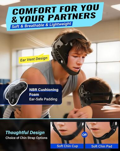 Wrestling Headgear, Youth Wrestling Headgear for Men with Chin Cup & Pad, Sorf Ear Guard for MMA, Jiu-Jitsu (for Users Age 10+) in Saudi Arabia