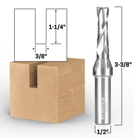 Yonico Upcut Router Bits Spiral 2 Flute Solid Carbide CNC End Mill 3/8-Inch Dia. ساق 1/2 بوصة 31252 in Saudi Arabia