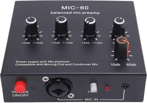 معزز ميكروفون Preamp Gain Mic Booster، 48V XLR متوازن ديناميكي ومكثف ميكروفون Preamp لتسجيل الاستوديو والبث المباشر in Saudi Arabia