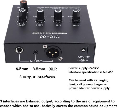 معزز ميكروفون Preamp Gain Mic Booster، 48V XLR متوازن ديناميكي ومكثف ميكروفون Preamp لتسجيل الاستوديو والبث المباشر in Saudi Arabia