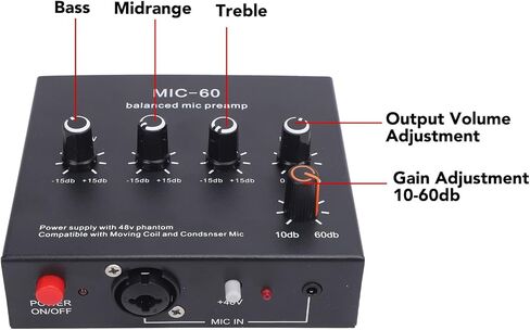 معزز ميكروفون Preamp Gain Mic Booster، 48V XLR متوازن ديناميكي ومكثف ميكروفون Preamp لتسجيل الاستوديو والبث المباشر in Saudi Arabia