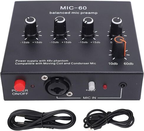 معزز ميكروفون Preamp Gain Mic Booster، 48V XLR متوازن ديناميكي ومكثف ميكروفون Preamp لتسجيل الاستوديو والبث المباشر in Saudi Arabia