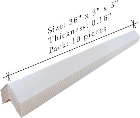 واقي حافة أبيض 3 بوصة × 3 بوصة × 36 بوصة - عبوة مكونة من 10 قطع، واقيات زوايا مضغوطة من الورق المقوى للشحن والبناء واستخدام المنصات - قابلة لإعادة التدوير، وقابلة لإعادة الاستخدام، ومظهر نظيف، وسمك 0.16 بوصة من الورق المقوى الثقيل in Kuwait