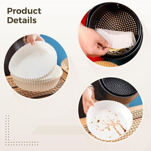 Air Fryer Liners 100 Pcs, 8 in Baking Sheets, Disposable Round Oil Proof Paper Bowls, Brown Design, Stackable in Saudi Arabia