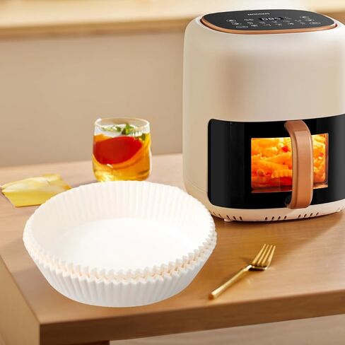 Air Fryer Liners 100 Pcs, 8 in Baking Sheets, Disposable Round Oil Proof Paper Bowls, Brown Design, Stackable in Saudi Arabia
