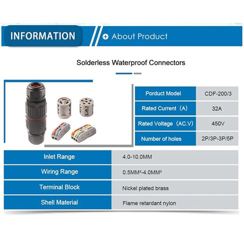 Electrical IP68 Waterproof Joint Wire Quick Connector 2/3 Pin LED Light Wiring Outdoor Rainproof Terminal(CDF-200-2P) in Saudi Arabia