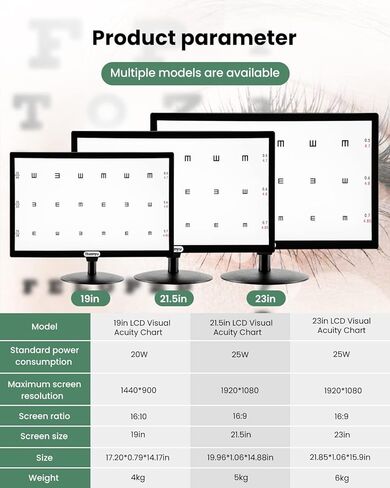 Huanyu Visual Acuity Chart Digital 23inch LCD Electronic Optical Eye Charts with 44+ Visual Targets and 5 Display Methods Optometry Tester Projector with Remote in Saudi Arabia