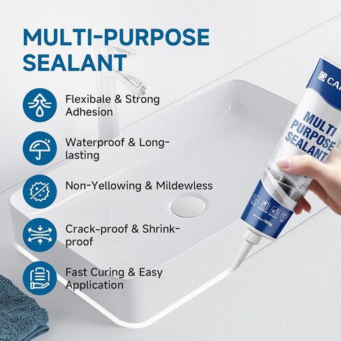 Silicone Caulk for Kitchen & Bathroom, Waterproof White Caulk for Sink, Toilets, Windows, Doors, Strong Adhesion, Shrink & Crack Proof,Long-Lasting(White, 5.29oz) in Saudi Arabia
