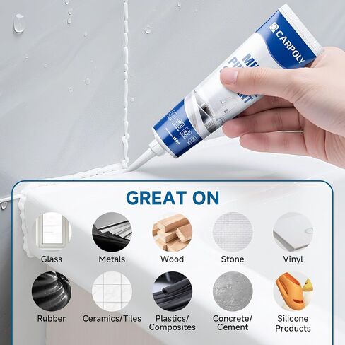 Silicone Caulk for Kitchen & Bathroom, Waterproof White Caulk for Sink, Toilets, Windows, Doors, Strong Adhesion, Shrink & Crack Proof,Long-Lasting(White, 5.29oz) in Saudi Arabia