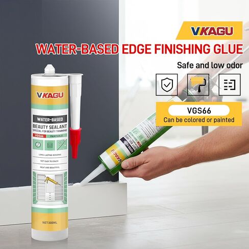 VGS66 Beauty Silicone Sealant for Trim & Baseboards - Flexible Interior Gap Filler for Crown Molding, Door Frames & Woodwork - Easy Water Clean-Up, Paint-Ready in 30 Mins, White in Kuwait