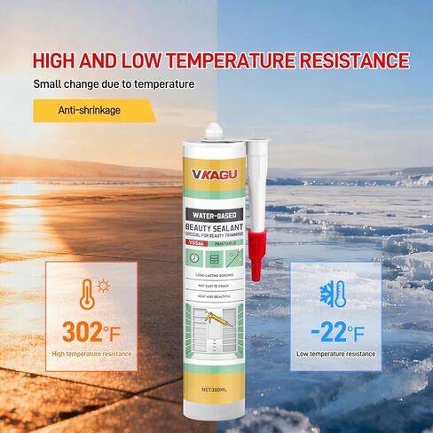 VGS66 Beauty Silicone Sealant for Trim & Baseboards - Flexible Interior Gap Filler for Crown Molding, Door Frames & Woodwork - Easy Water Clean-Up, Paint-Ready in 30 Mins, White in Kuwait