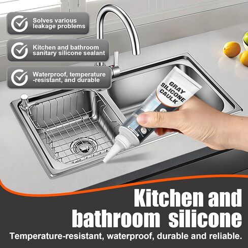 JAOJAO Gray Silicone Caulk, Waterproof Caulking Sealant with Scraper and Sticker, Fast-Curing for Bathroom, Kitchen, Windows & Exterior Use - DIY Homeowners & Contractors, 150ml in Kuwait