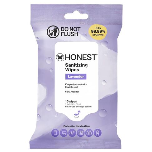 The Honest Company Lavender Sanitizing Alcohol Wipes, Antibacterial with Aloe, Kills 99% of Germs, 15 Count in Kuwait