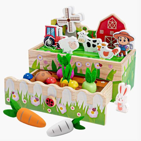 Montessori Toys for 1-3 Year Old Girls Boys|Birthday Gifts for 1 Year Old Girl|Shape Sorting Toys with Game Map|Wood Animal Farm Baby Toys for Baby 1+ 1-2 First Birthday Girl Easter Gifts in Kuwait