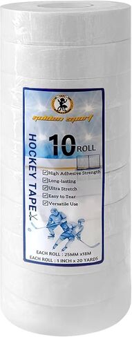 شريط هوكي أبيض 10 لفات، شريط قماشي مضاد للانزلاق، غلاف عصا متعدد الاستخدامات لعصي الهوكي، مضارب البيسبول، الملاكمة، تسلق الصخور، شريط السحب والعتاد الرياضي in Kuwait