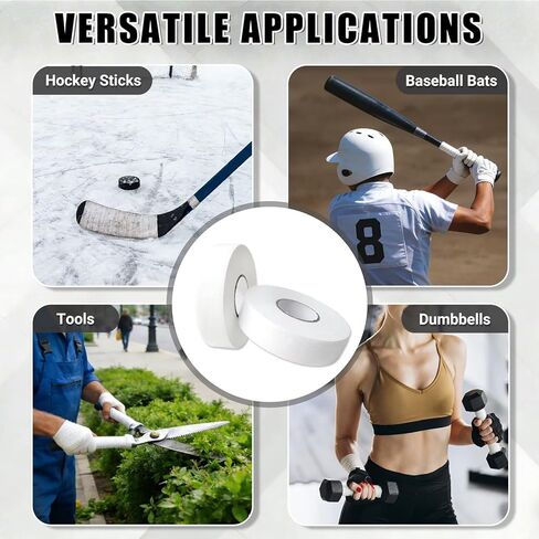 شريط هوكي أبيض 10 لفات، شريط قماشي مضاد للانزلاق، غلاف عصا متعدد الاستخدامات لعصي الهوكي، مضارب البيسبول، الملاكمة، تسلق الصخور، شريط السحب والعتاد الرياضي in Kuwait