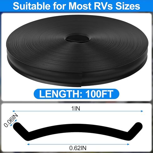 1 "RV Trim Moulding Insert، 100 FT Heavy Duty RV TPE Trim Moulding Weather تجريد استبدال خارجي، غطاء لولبي مقاوم للماء لقناة قارب مقطورة السفر، أسود in Kuwait