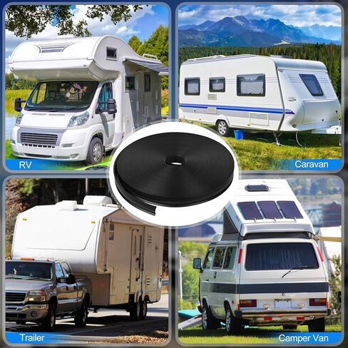 1 "RV Trim Moulding Insert، 100 FT Heavy Duty RV TPE Trim Moulding Weather تجريد استبدال خارجي، غطاء لولبي مقاوم للماء لقناة قارب مقطورة السفر، أسود in Kuwait
