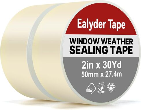 2 Inch x 30 Yards Transparent Window Weather Sealing Tape, Clear Window Draft Isolation Sealing Film Tape, Window Insulation Surface-Safe for Doors Gap Sealing, No Residue, Easy to Remove in Kuwait