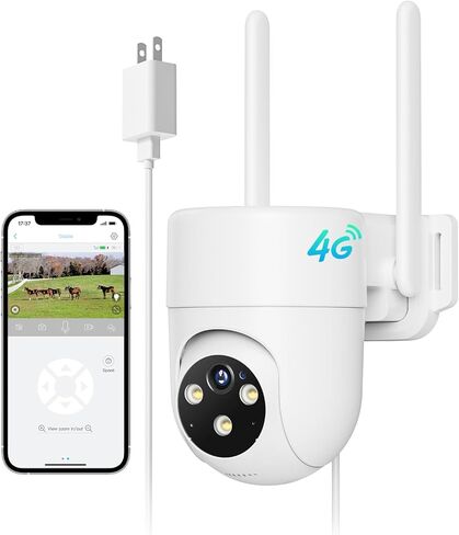 LIWAN 4G LTE Wired Cellular Security Camera Outdoor, Built in SIM Card and 32G Memory Card, Unlimited Data Plan, No WiFi Security Camera, Plug-in for 24/7 Recording, 2K Color Night Vision, 2-Way Talk in Kuwait