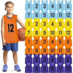 48Pcs Team Sports Pinnies Youth Scrimmage Vest Soccer Training Vest Mesh Numbered Football Jersey for Kids Youth (4 Colors) in Kuwait