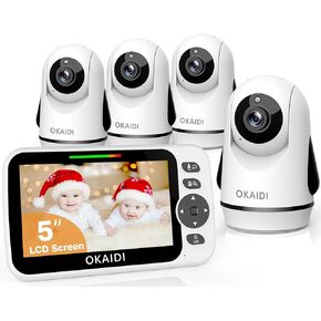 Video Baby Monitor with 3 Cameras, 5" Display Baby Monitor No WiFi, 30H Battery and 1000ft Range, Remote Pan-Tilt-Zoom Baby Camera, 2-Way Talk, 8 Lullabies, Baby Monitor for Baby/Pet/Elderly in Saudi Arabia