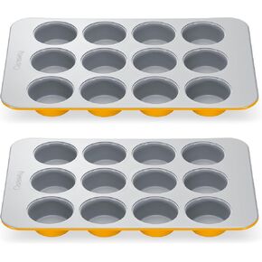 صينية مافن سيراميك غير لاصقة من الكراوية سعة 12 كوب - طلاء سيراميك أملس بشكل طبيعي - غير سامة، خالية من PTFE وPFOA - مثالية للكب كيك والكعك والمزيد - كحلي in Kuwait