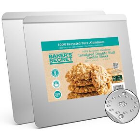 Baker's Secret 2pcs Pure Aluminum Insulated Cookie Sheet Commercial Grade, Baking Tray for Oven 100% Recycled Cookie Sheet Extra Thick - The Natural Collection in Saudi Arabia